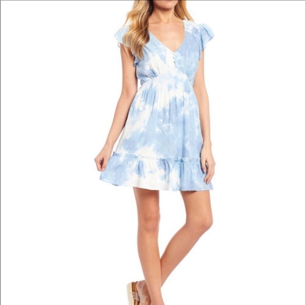 EVOLUTIONARY Tie Dye Smocked Ruffle Dress M
